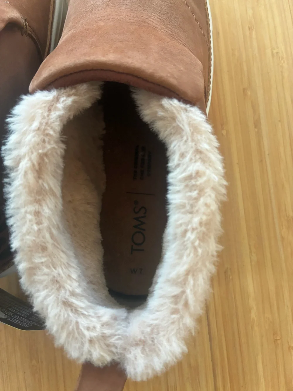 Toms Women Paxton Brown Suede Slip-On Booties with Cream Faux-Fur Collar